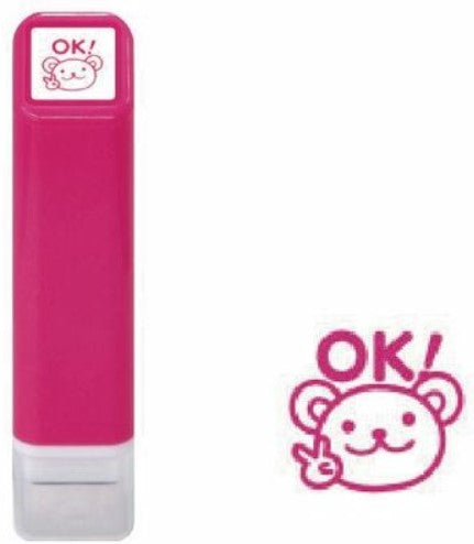 Kodomo No Kao Pre-Inked Schedule Stamp - Bear - OK (Pink) - Blesket Canada