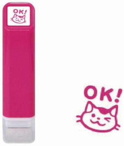 Kodomo No Kao Pre-Inked Schedule Stamp - Cat - OK (Pink) - Blesket Canada