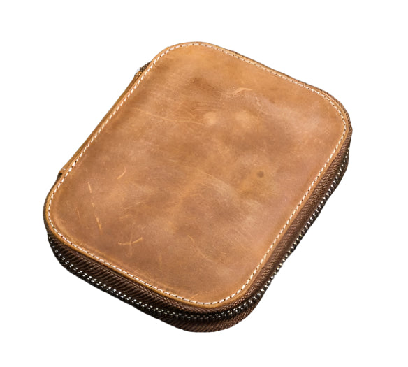 Galen Leather - Leather Zippered 10 Slot Pen Case - Crazy Horse Brown - Blesket Canada