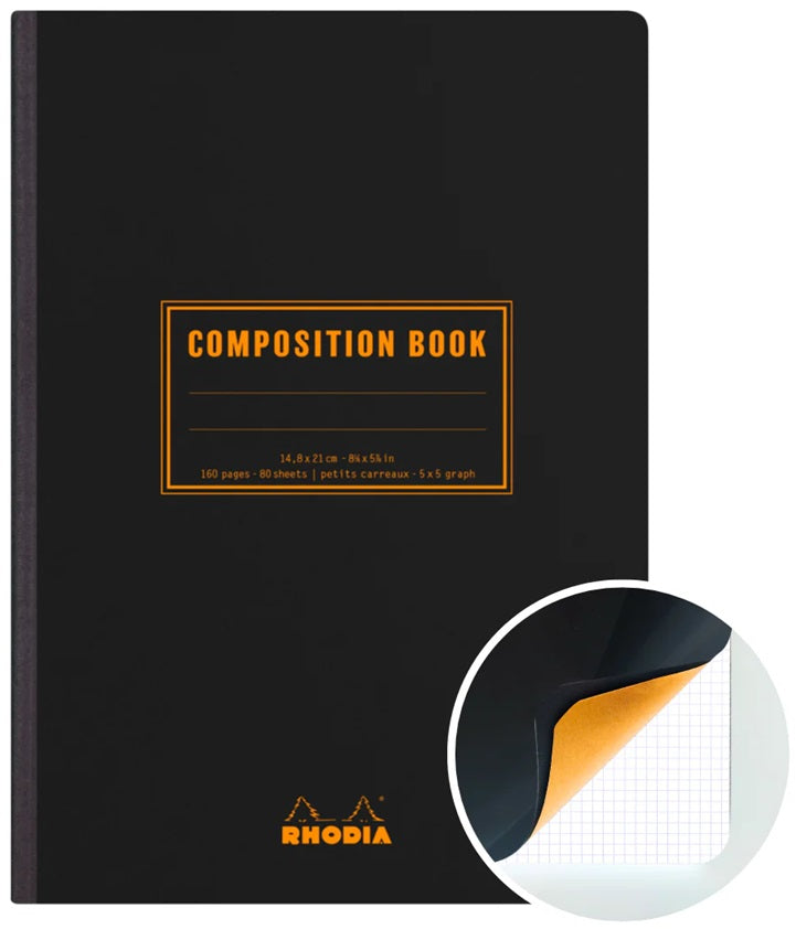 Rhodia Sewn-bound Composition Book Graph A5+ Black - Blesket Canada