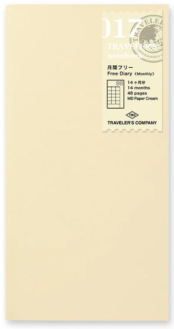 TRAVELER'S Notebook Refill 017 Free Monthly Diary - Regular Size - Blesket Canada