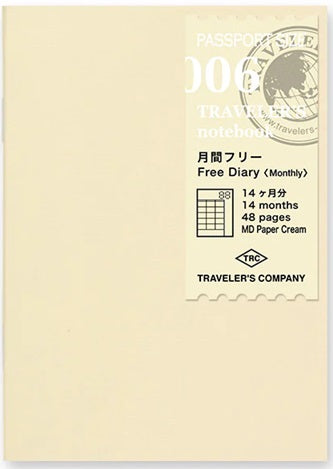 TRAVELER’S Notebook Free Monthly Diary Refill 006 – Passport Size - Blesket Canada