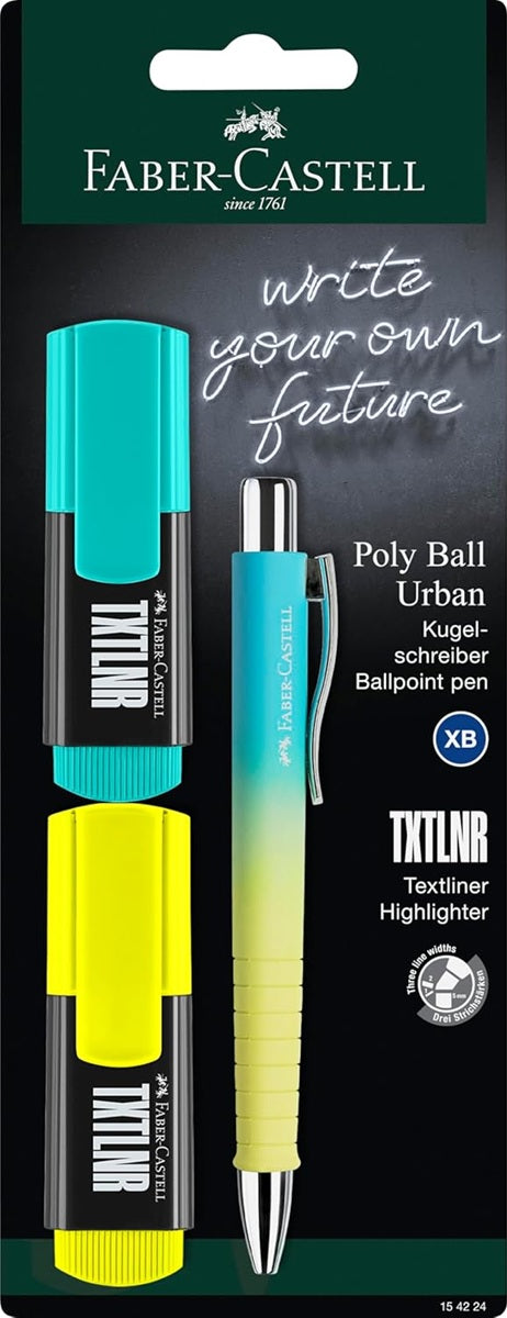 Faber-Castell Poly Ball Summer Edition Sunrise Gift Set – Ballpoint Pen & 2 Highlighters - Blesket Canada