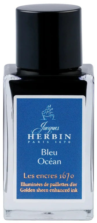 J. Herbin Prestige 1670 Collection Gold Glitter 15ml Ink Bottle - Ocean Blue - Blesket Canada