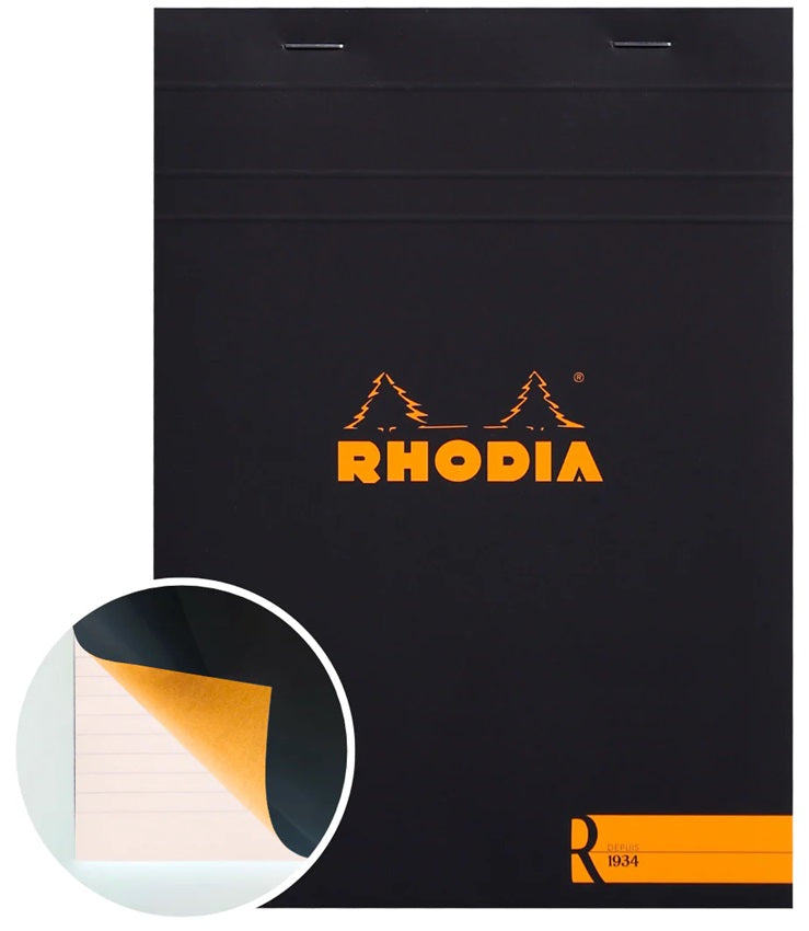 Rhodia A5 Stapled Notepad Lined #16 - Black - Blesket Canada