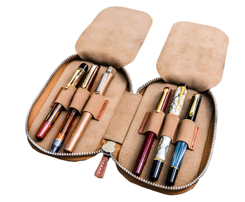 Galen Leather Zippered 6 Slots Pen Case - Crazy Horse Brown - Blesket Canada