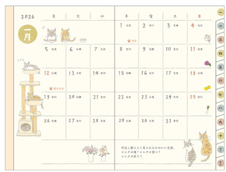Midori Pocket Diary 2026 Monthly Block Planner - B7 Cat - Blesket Canada