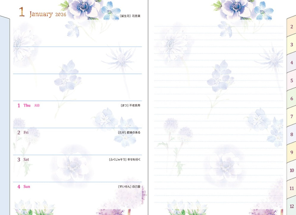 Midori Pocket Diary 2026 - Country Time Flower - Slim Size - Blesket Canada
