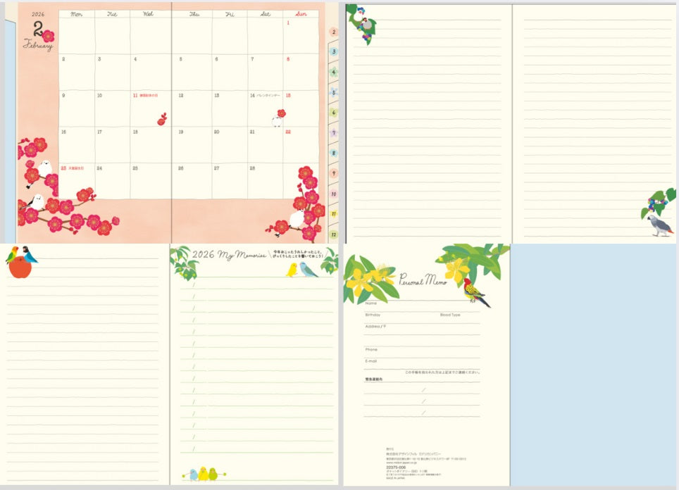 Midori Pocket Diary 2026 - Bird - A6 - Blesket Canada