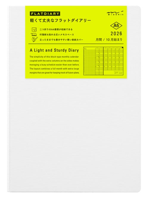 Midori Flat Diary 2026 - White - A5 - Blesket Canada