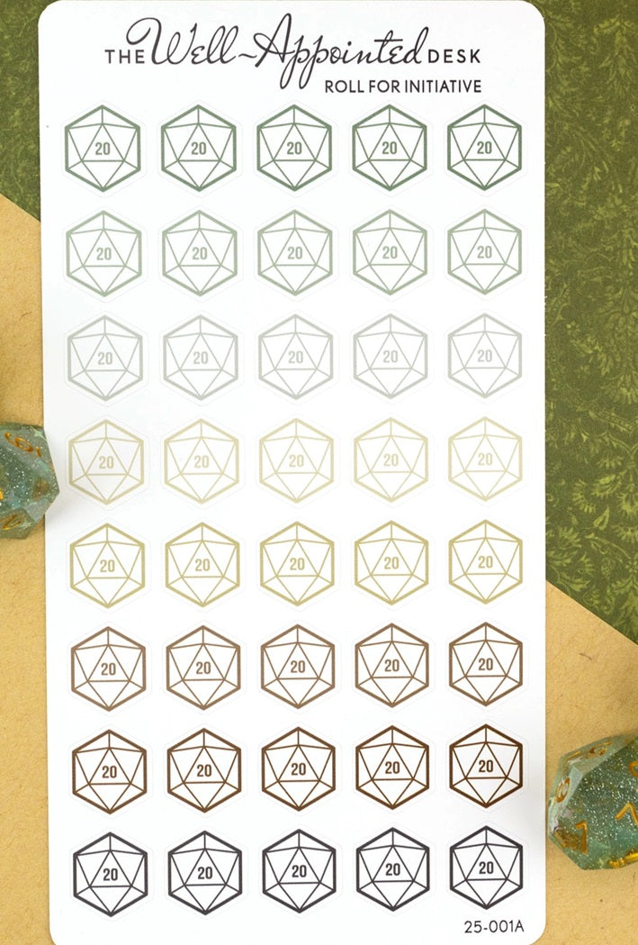 The Well-Appointed Desk Sticker Sheet - Roll for Initiative D20 Dice - Blesket Canada