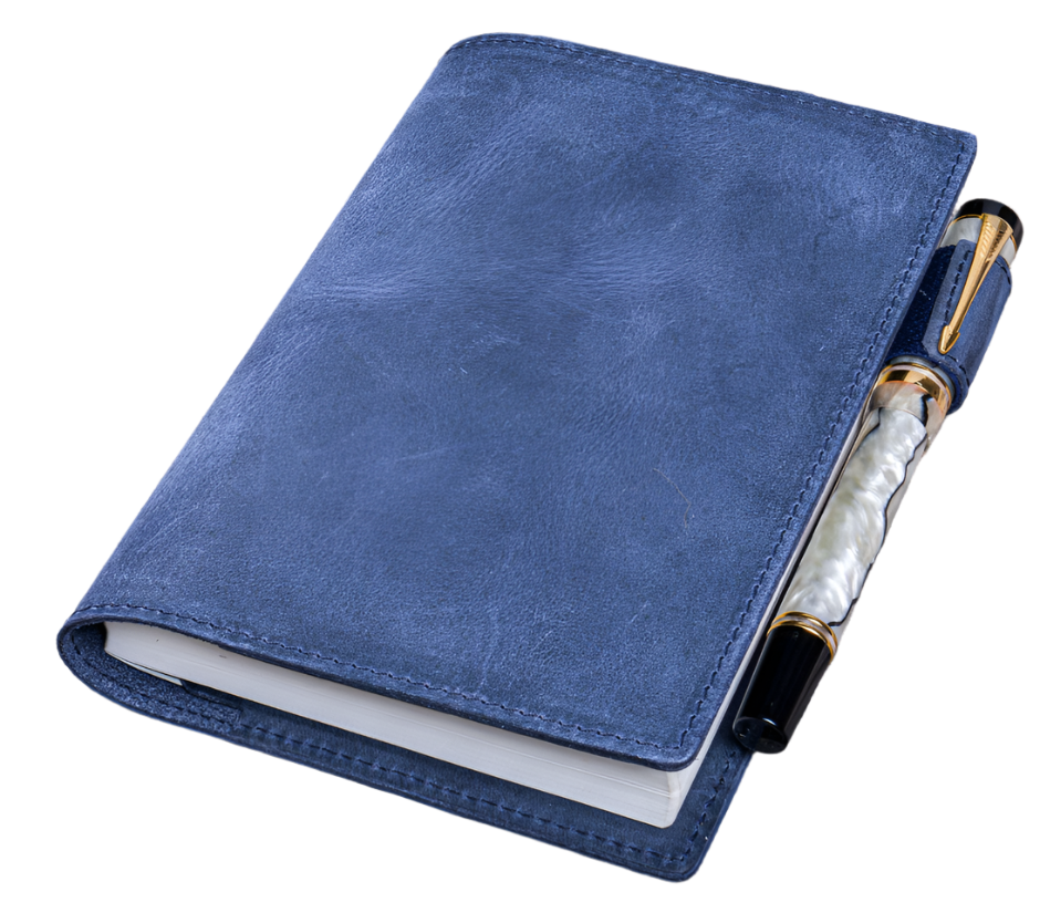 Galen Leather Slim A6 Notebook/ Planner Cover -Crazy Horse Navy Blue - Blesket Canada