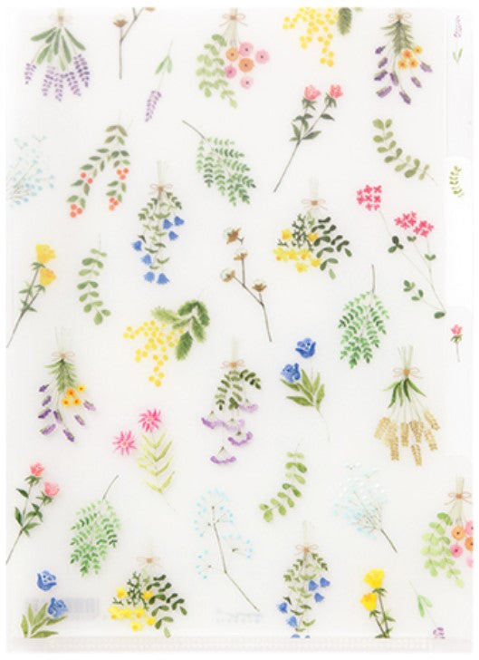 Midori 3-Pocket Clear Folder A5 – Dried Flower Pattern- Blesket Canada