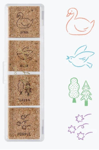 Midori Yuru Log Paintable Pre-Inked Stamp - Forest Scenery (4 Colors) - Blesket Canada