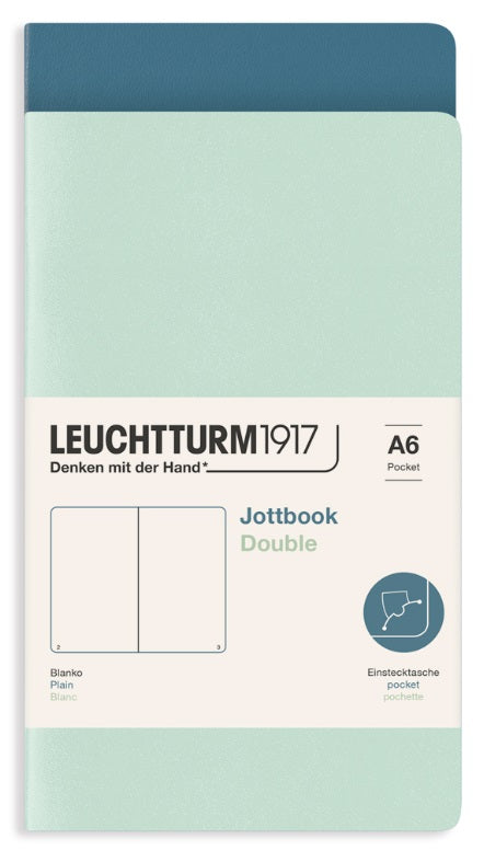 LEUCHTTURM1917 Jottbook Double Plain A6 - Pack of 2 - Mint Green and Stone Blue - Blesket Canada