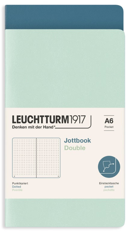LEUCHTTURM1917 Jottbook Double Dotted A6 - Pack of 2 - Mint Green and Stone Blue - Blesket Canada