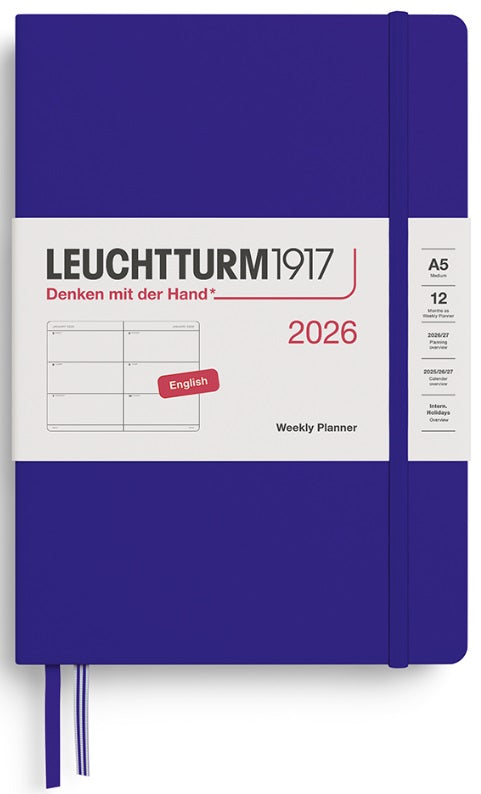 LEUCHTTURM1917 Weekly Planner 2026 Medium A5 (English) - Ink - Blesket Canada