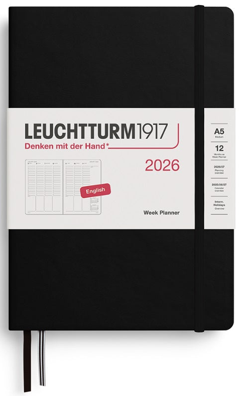 LEUCHTTURM1917 Weekly Planner 2026 Medium (A5) English - Black - Blesket Canada
