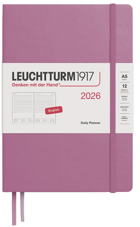 LEUCHTTURM1917 Daily Planner 2026 Medium (A5) English - Dusty Rose - Blesket Canada