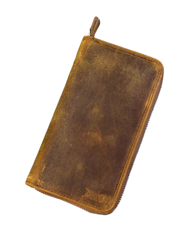 Galen Leather - Leather Zippered 3 Slot Pen Case - Crazy Horse Brown - Blesket Canada