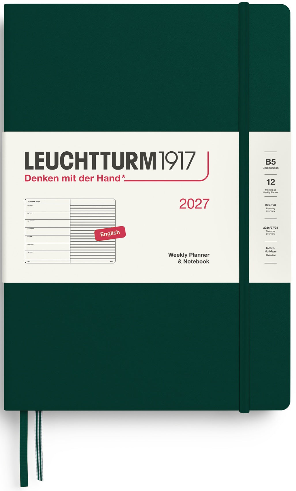 LEUCHTTURM1917 Weekly Planner & Notebook 2027 Composition (B5) English Ruled - Forest Green - Blesket Canada