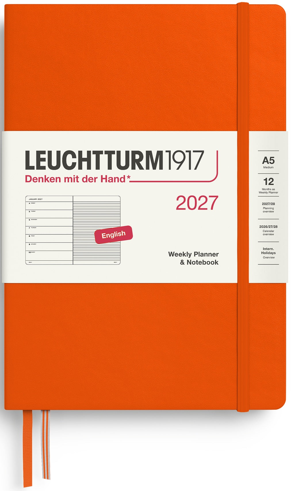 LEUCHTTURM1917 Weekly Planner & Notebook 2027 Medium (A5) English - Pumpkin (Hardcover) - Blesket Canada