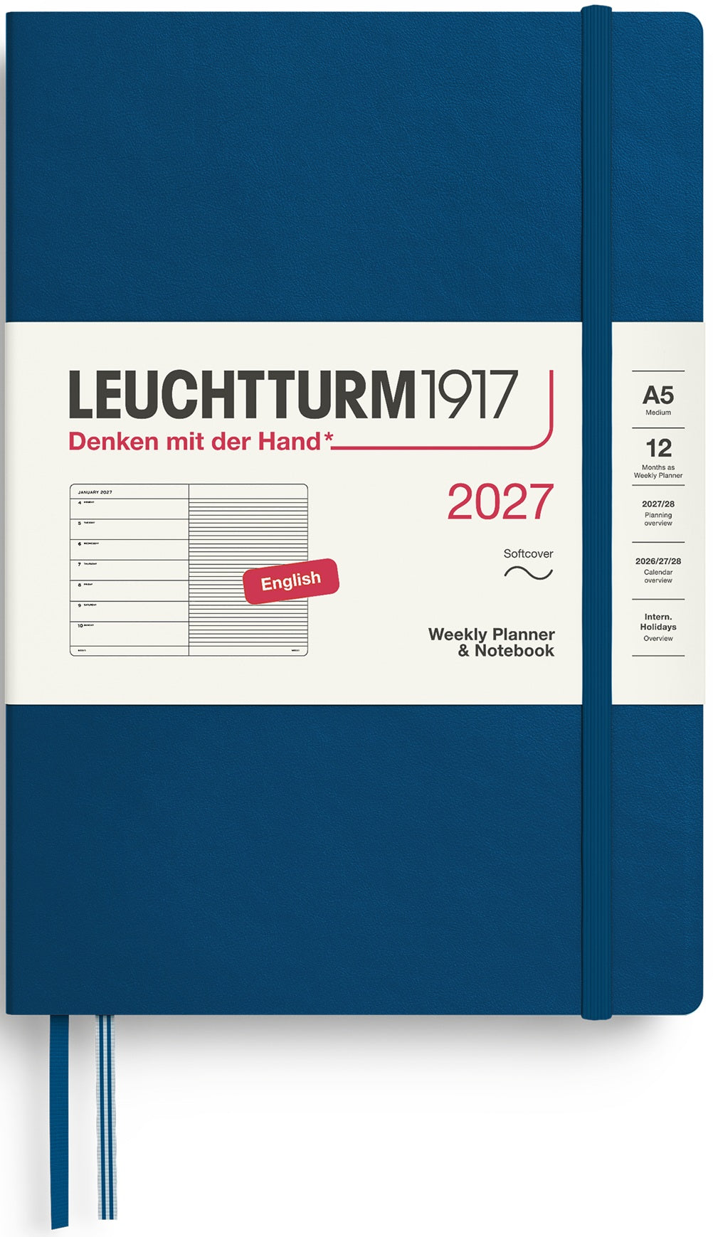 LEUCHTTURM1917 Weekly Planner & Notebook 2027 Medium (A5) English Ruled - Indigo (Softcover) - Blesket Canada