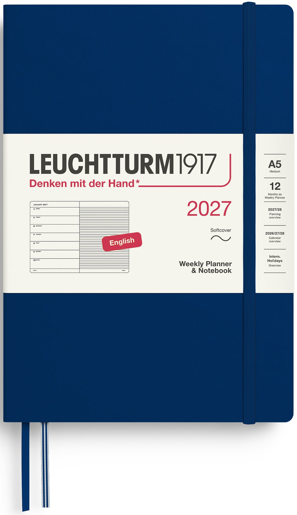 LEUCHTTURM1917 Weekly Planner & Notebook 2027 Medium (A5) English Ruled - Navy (Softcover) - Blesket Canada