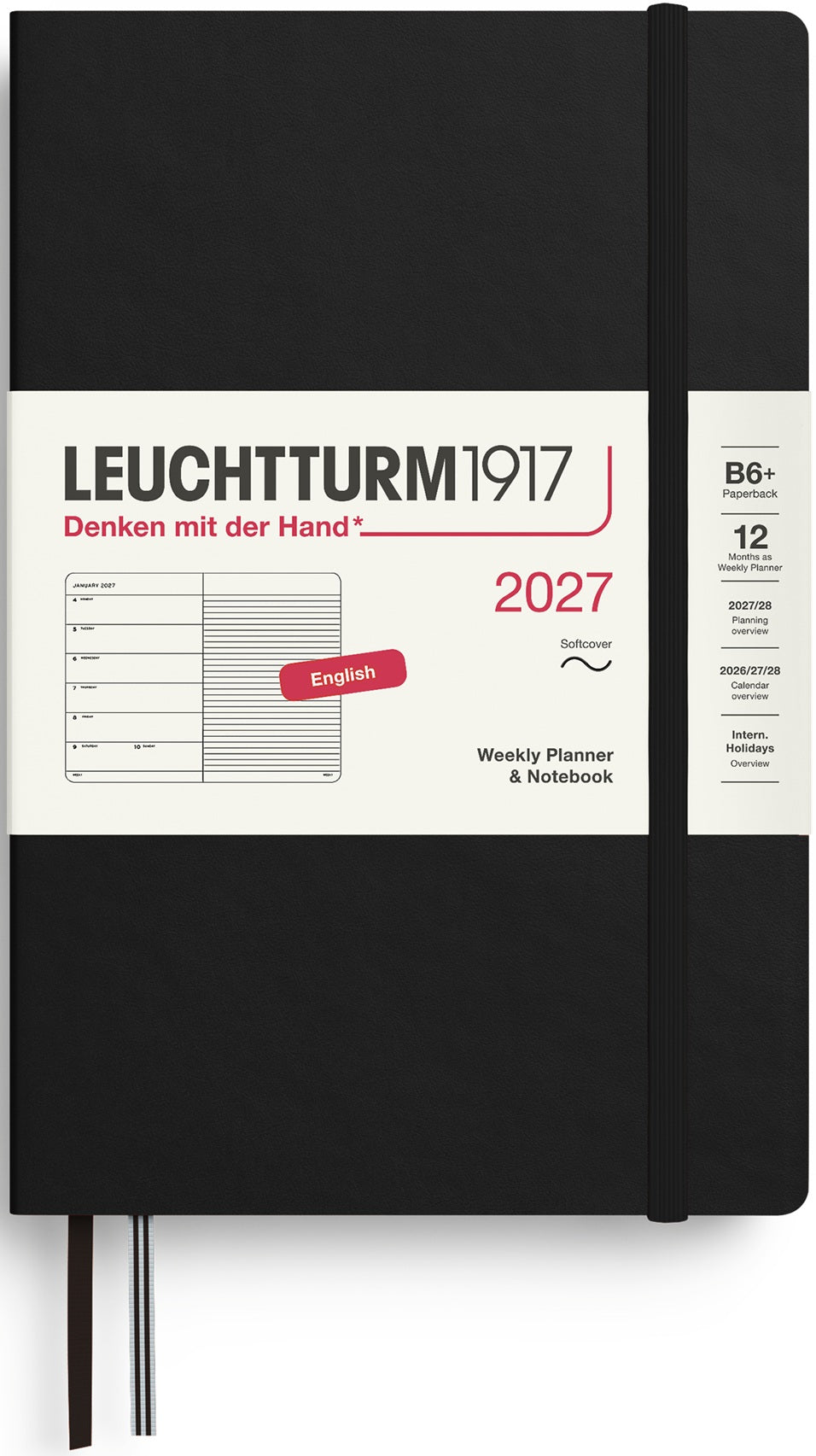 LEUCHTTURM1917 Weekly Planner & Notebook 2027 Paperback (B6+) English Ruled - Black - Blesket Canada