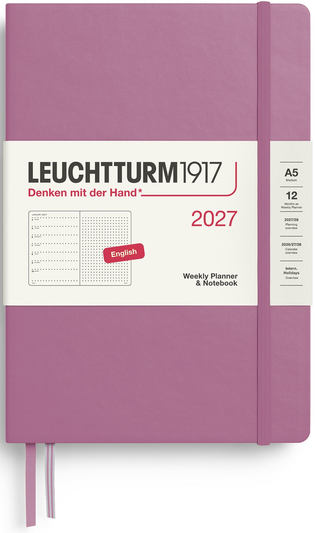 LEUCHTTURM1917 Weekly Planner & Notebook 2027 Medium (A5) English Dotted - Dusty Rose - Blesket Canada