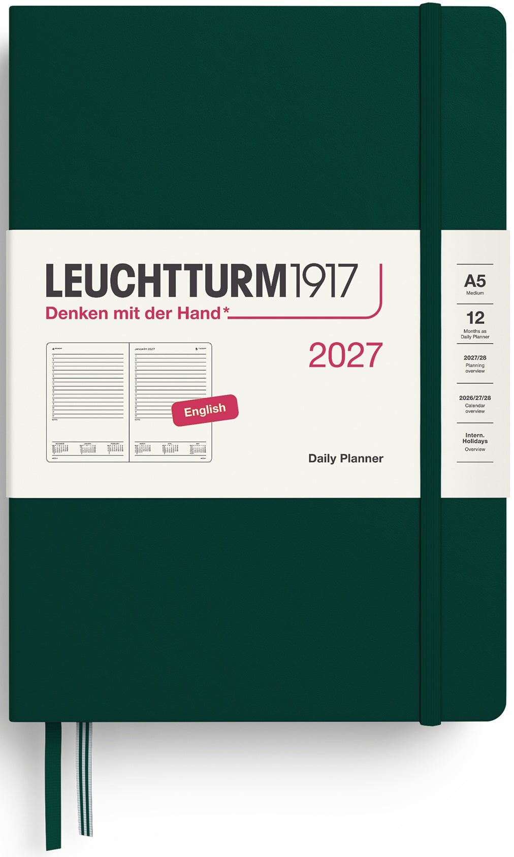 LEUCHTTURM1917 Daily Planner 2027 Medium (A5) English Ruled - Forest Green - Blesket Canada