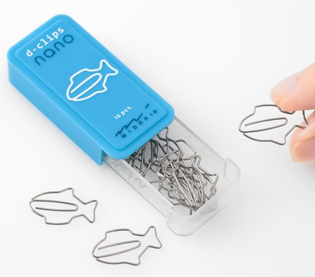 Midori D-Clips Nano Paper Clips - Fish (16 Clips) - Blesket Canada