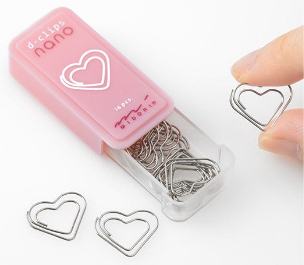 Midori D-Clips Nano Paper Clips - Heart (16 Clips) - Blesket Canada