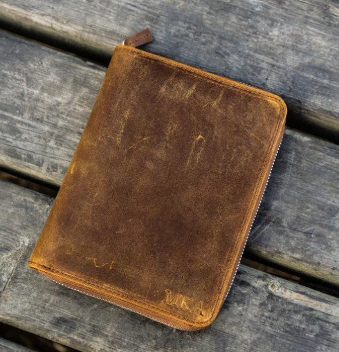 Galen Leather - Leather Zippered 5 Slot Pen Case - Crazy Horse Brown - Blesket Canada