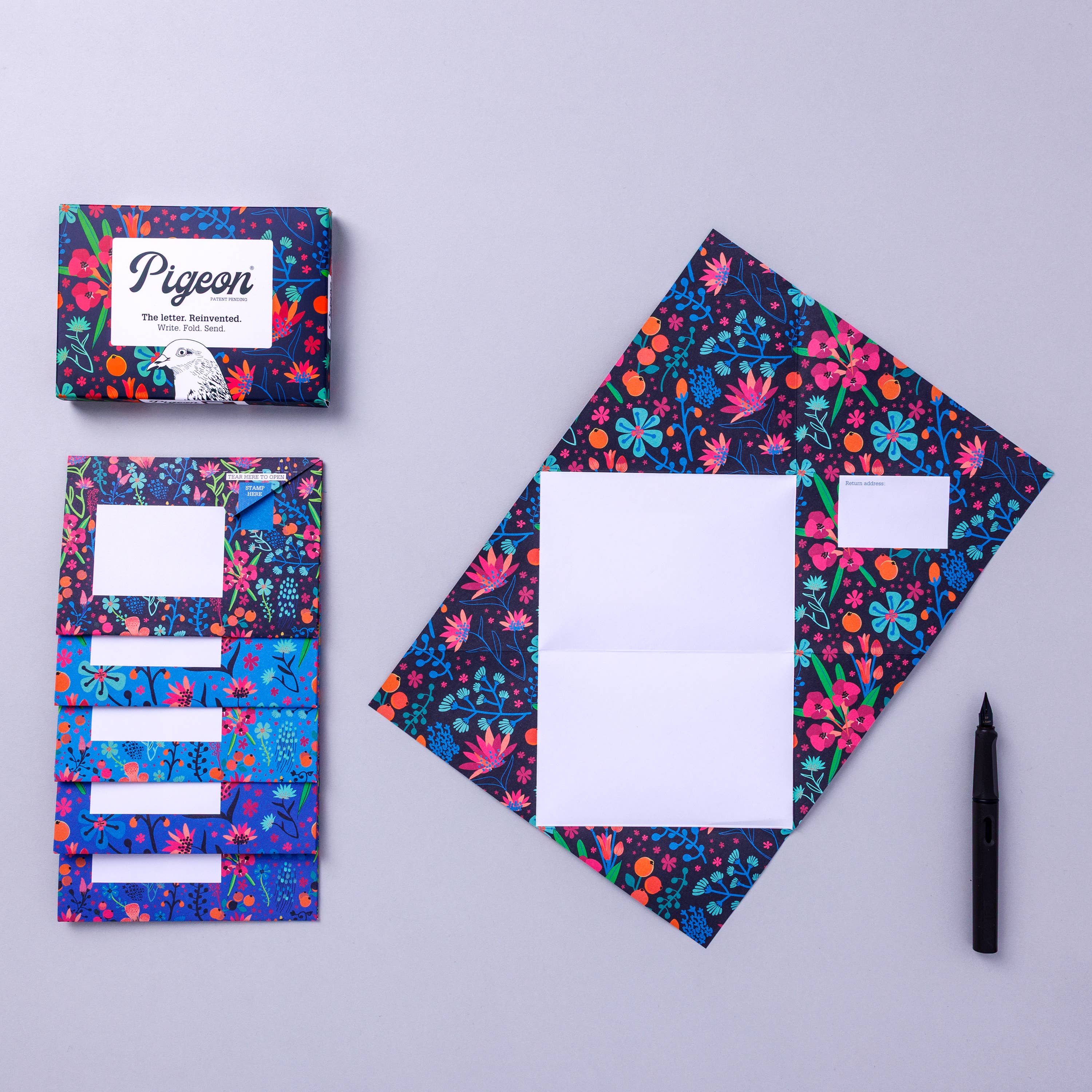 Midnight Garden Pigeon, Floral Folding Letter Set, Pack of 6 - Blesket Canada