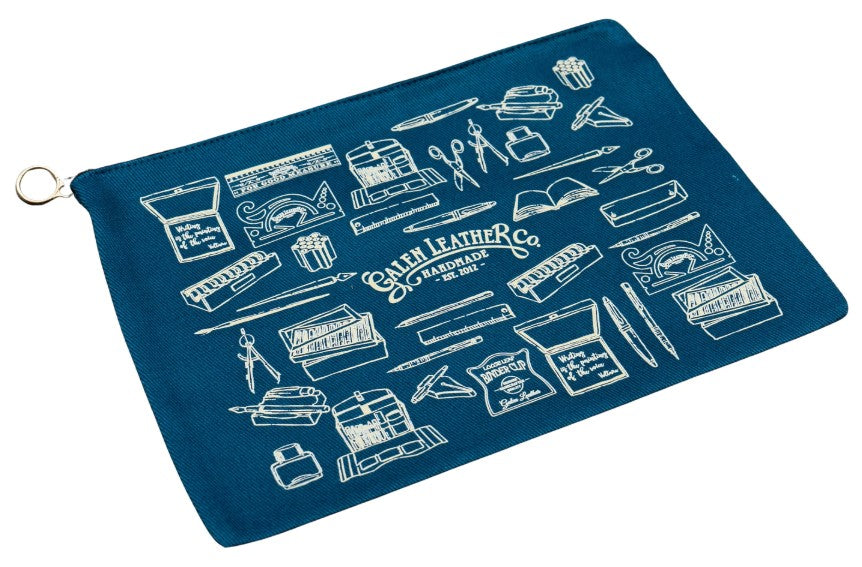 Galen Leather Canvas Clutch – Everyday Tool Pouch – A5 – Blue - Blesket Canada