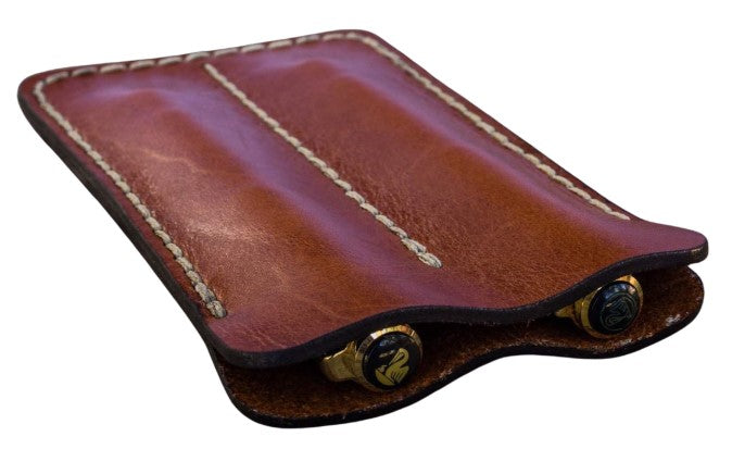 Galen Leather Double Fountain Pen Sleeve / Pen Pouch - Brown - Blesket Canada