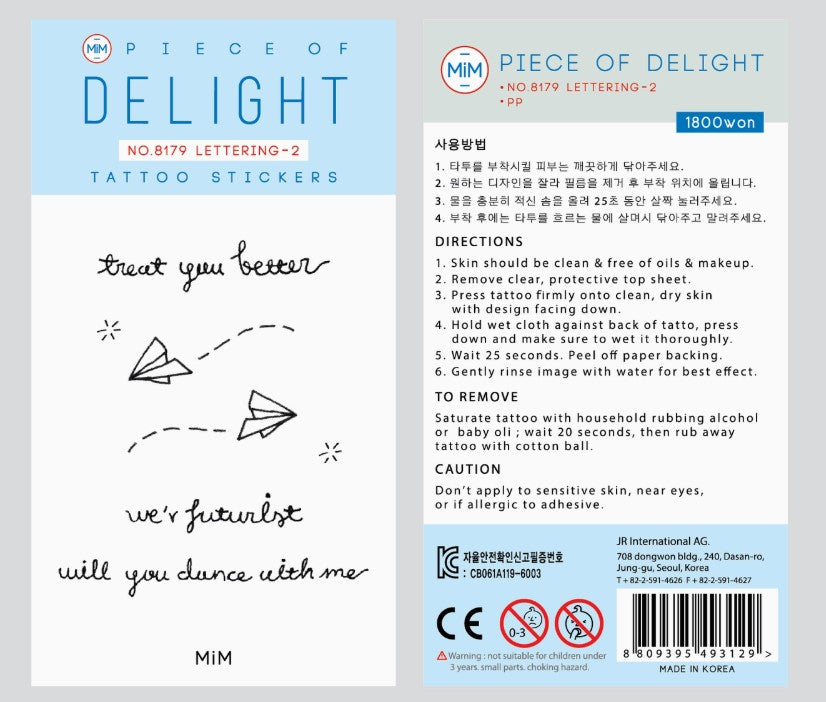 MiM Piece of Delight Tattoo Stickers – Lettering-2 - Blesket Canada