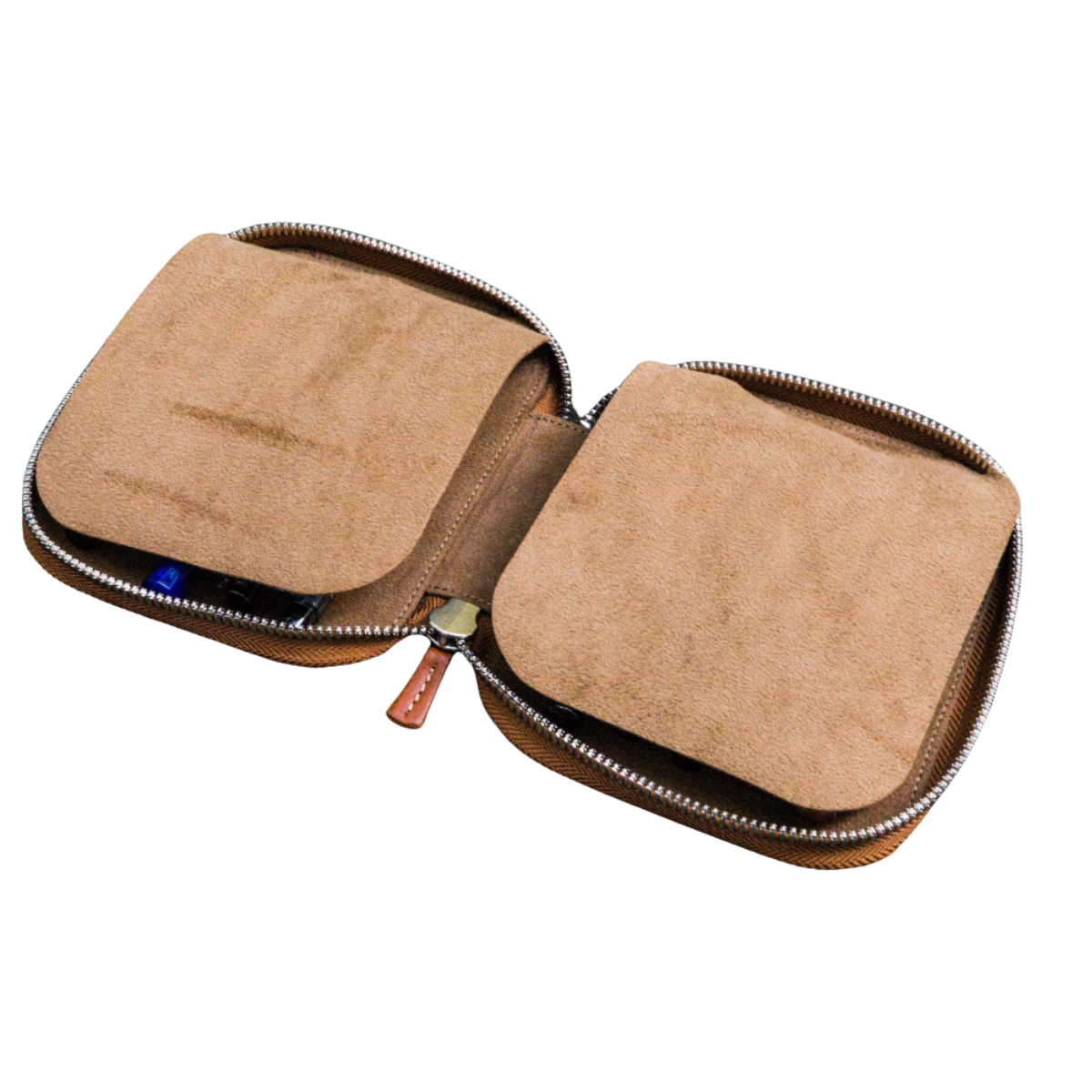 Leather Zippered 10 Slots Pen Case - Brown - Blesket Canada
