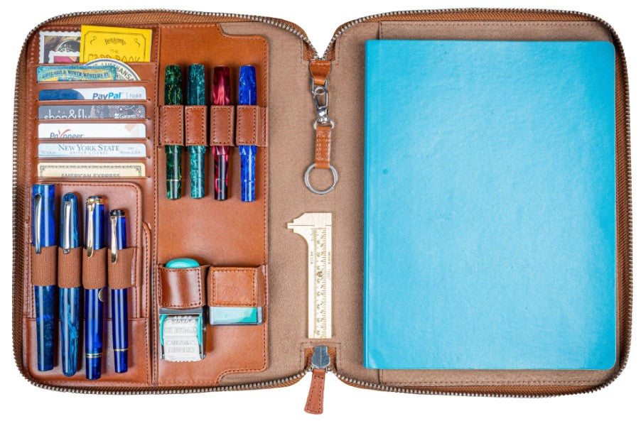 Galen Leather Zippered Leuchtturm1917 B5 & Extra Large Moleskine Folio - Brown - Blesket Canada