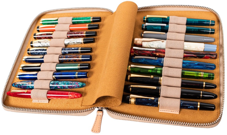 Galen Leather Zippered 20 Slots Pen Case - Undyed Leather - Blesket Canada