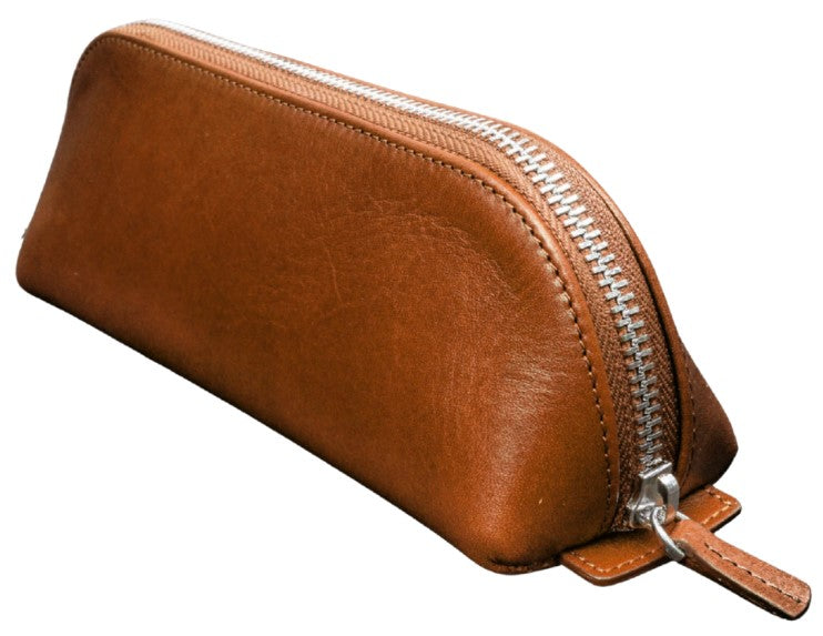 Galen Leather XLarge Zipper Leather Pencil Case - Brown - Blesket Canada