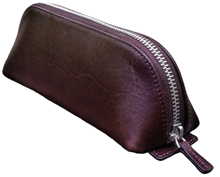 Galen Leather XLarge Zipper Leather Pencil Case - Dark Brown - Blesket Canada
