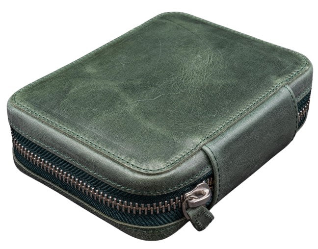 Galen Leather Expansi-Pouch Leather Wide 10 Slots Pen Case - A6 Zip Folio - C.H. Forest Green - Blesket Canada