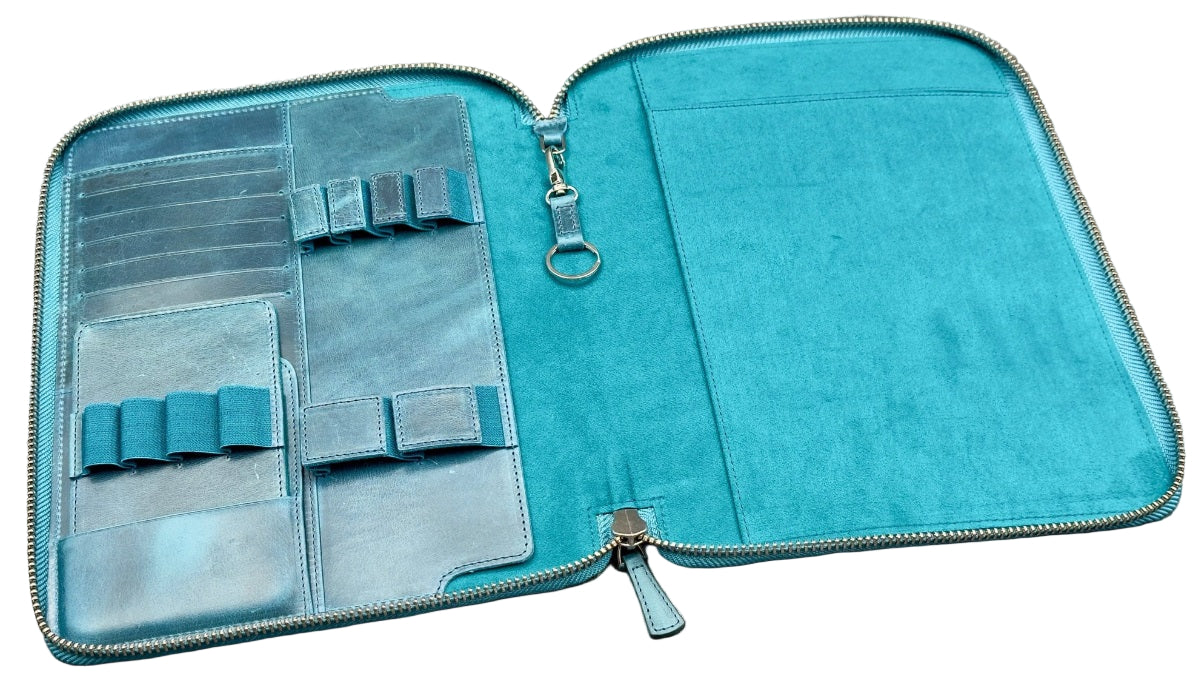 Galen Leather Zippered Leuchtturm1917 B5 & Extra Large Moleskine Folio – Crazy Horse Ocean Blue - Blesket Canada