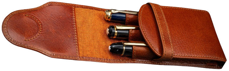 Galen Leather Legacy Collection TwinFlip Pen Case for 3 Pens - Deep Cognac - Blesket Canada