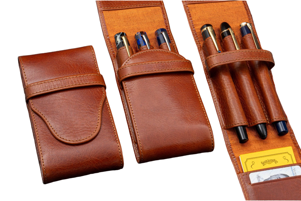 Galen Leather Legacy Collection TwinFlip Pen Case for 3 Pens - Deep Cognac - Blesket Canada