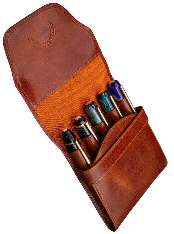 Galen Leather Legacy Collection TwinFlip Pen Case for 5 Pens - Deep Cognac - Blesket Canada