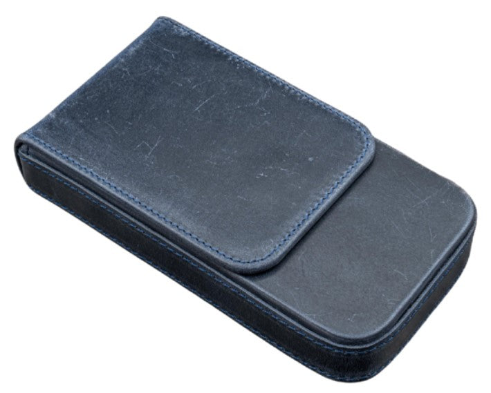 Galen Leather Magnum Opus 3 Slots Hard Pen Case with Removable Pen Tray - Crazy Horse Navy Blue - Blesket Canada