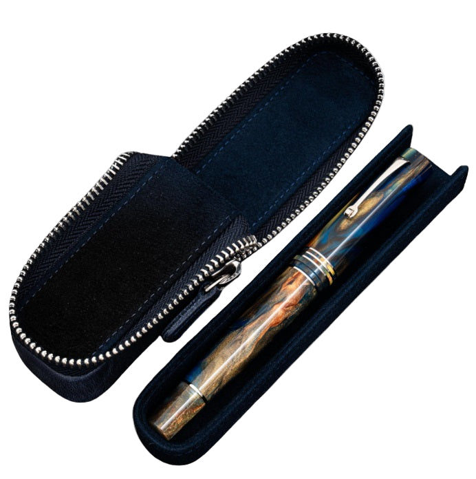 Galen Leather Zippered Magnum Opus Single Hard Pen Case for Oversized Pens & Namiki Emperor – Crazy Horse Navy Blue - Blesket Canada